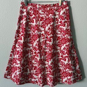 Spiegel Red White Crisp Linen Cotton A-Line Fully‎ Lined Skirt Size 4